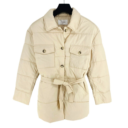 PROMOD Women Beige Padded Belted Quilted Jacket Coat Size EU 40 UK 12 US 8