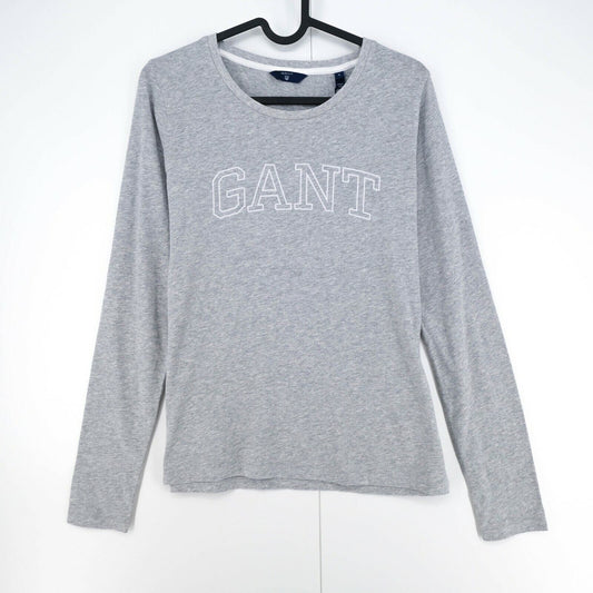 GANT Grey Crew Neck Arch Logo Long Sleeve T Shirt Size S