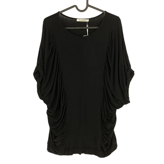 SEXY WOMAN Black Draped Crew Neck T Shirt Blouse Size S