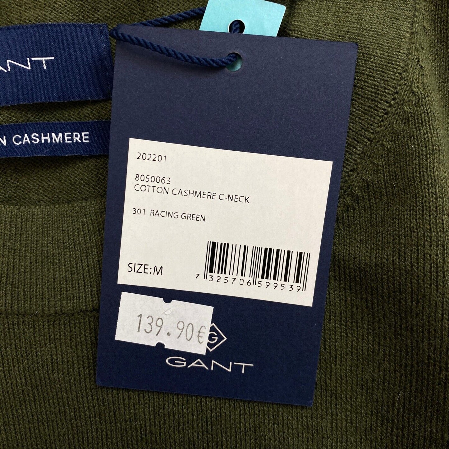 GANT Green Cotton Cashmere Crew Neck Sweater Pullover Size M