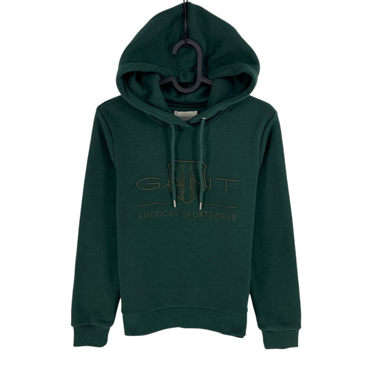 GANT Women Dark Green Reg Tonal Shield Hoodie Jumper Sweater Size XS