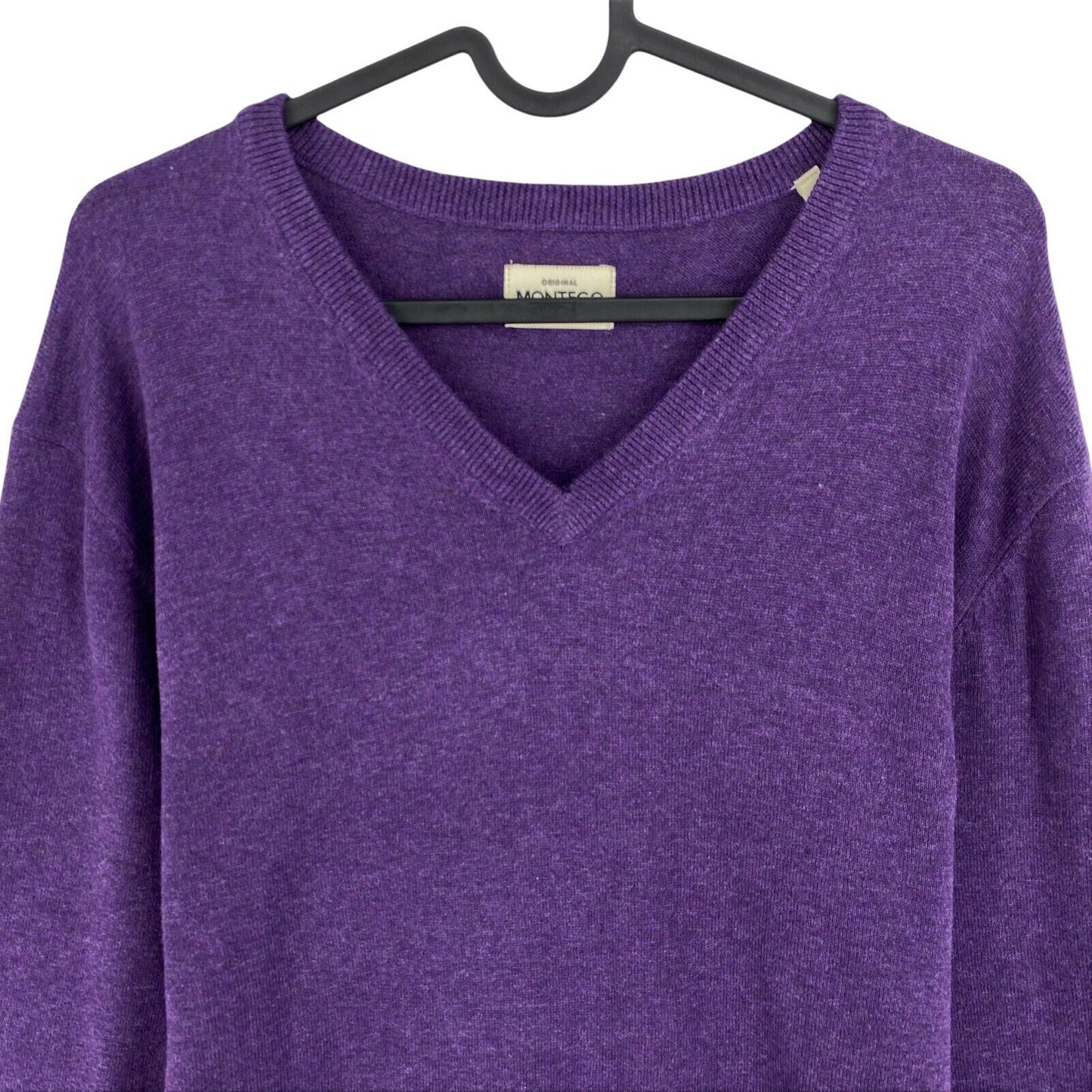 MONTEGO Purple V Neck 100% Cotton Sweater Jumper Size XL