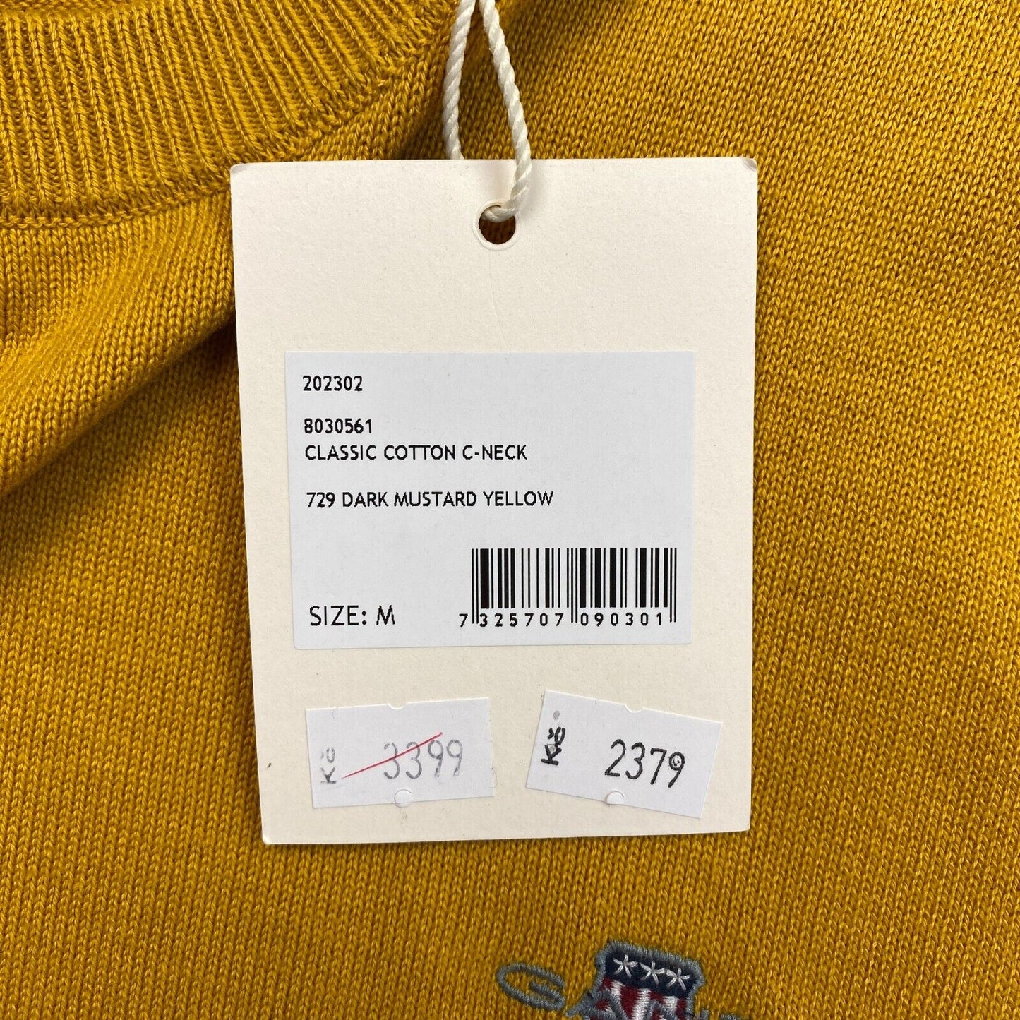 GANT Dark Yellow Classic Cotton Crew Neck Jumper Sweater Size M