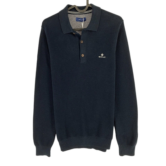 GANT Navy Blue Cotton Pique Polo Sweater Pullover Size S