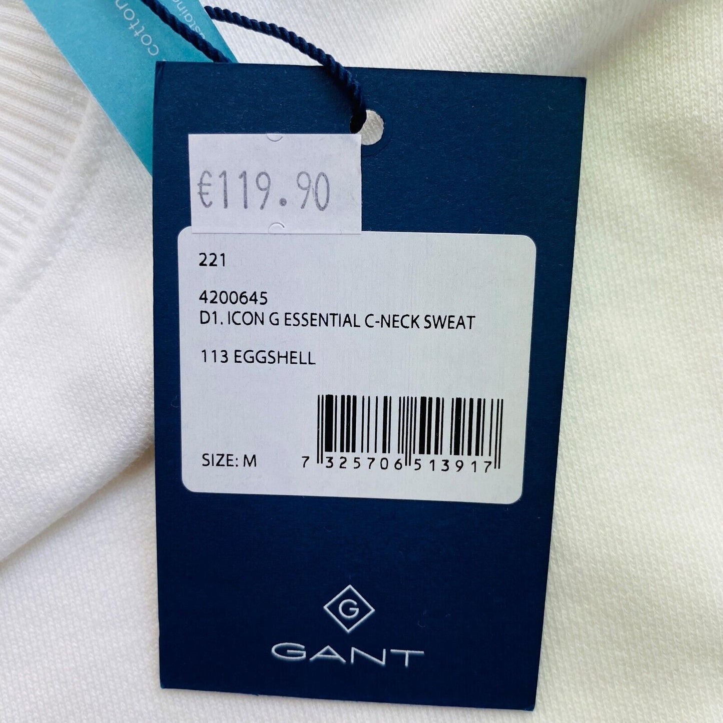 GANT White Icon G Essential Crew Neck Sweater Jumper Size M