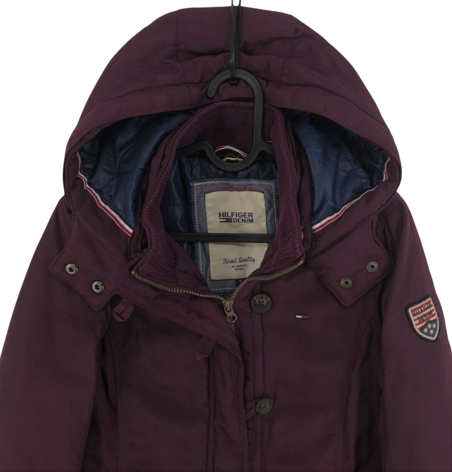 TOMMY HILFIGER Dark Purple Hooded Padded Puffer Coat Jacket Size S