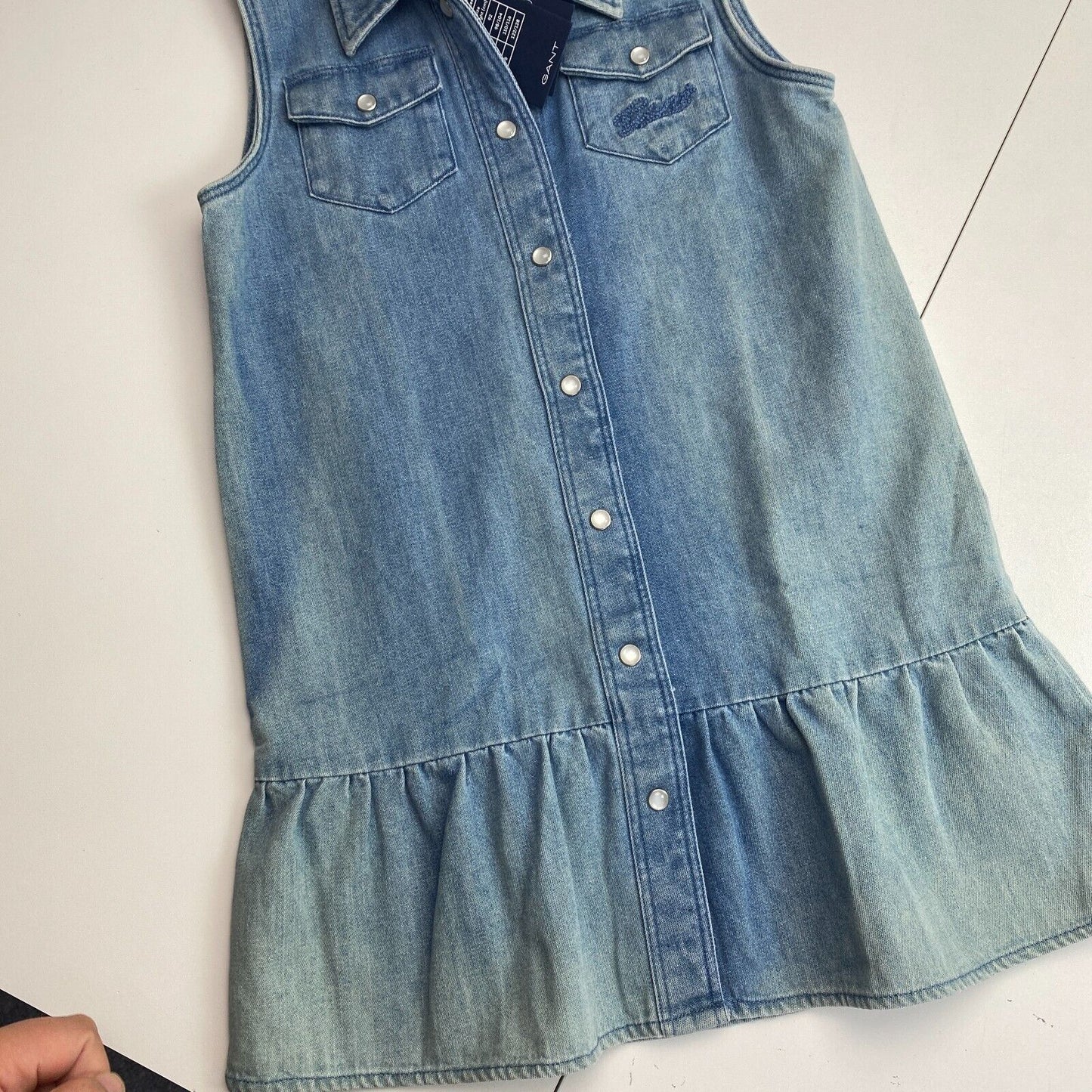 GANT Girls Blue Rope Script Denim Shirt Dress Size 5-6 Years 110-116 cm