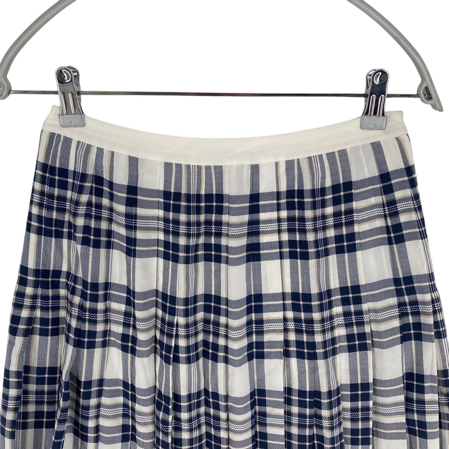 Tommy Hilfiger Women Blue Icon Silk Pleated Plaid Skirt Size EU 32 W27