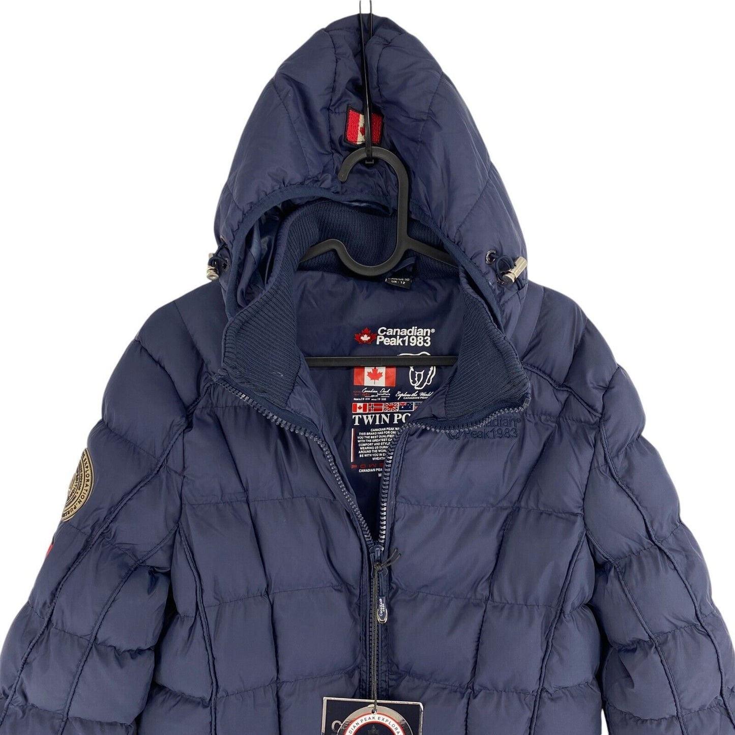 Canadian Peak Women Navy Blue DANAPEAK Hooded Quilted Puffer Jacket Coat Size M