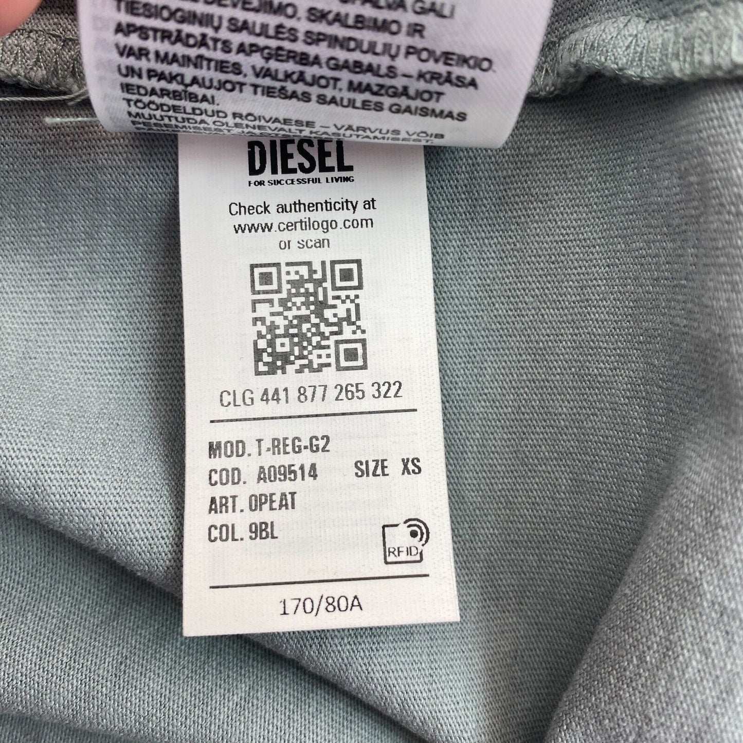 DIESEL Women Grey T-REG-G2 Crew Neck Short Sleeves T Shirt Size XS