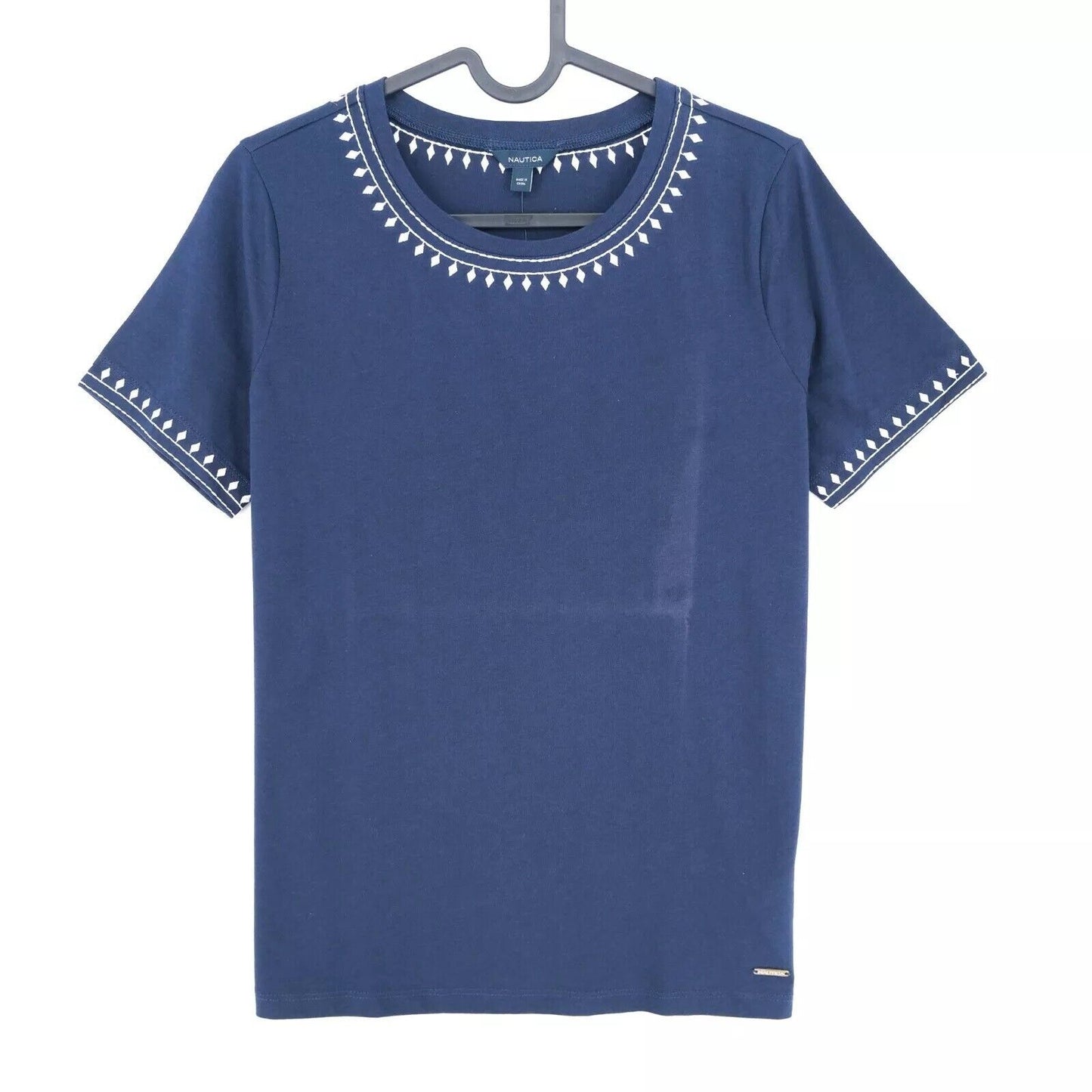 NAUTICA Women Blue Crew Neck 100% Cotton Top T Shirt Size S