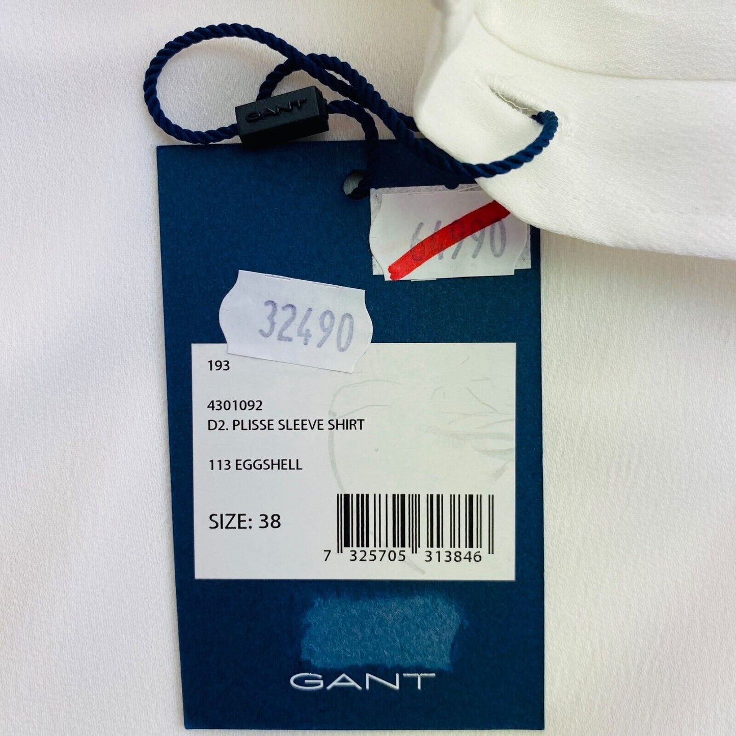 GANT White Plisse Sleeve Shirt Size EU 38 UK 12 US 8