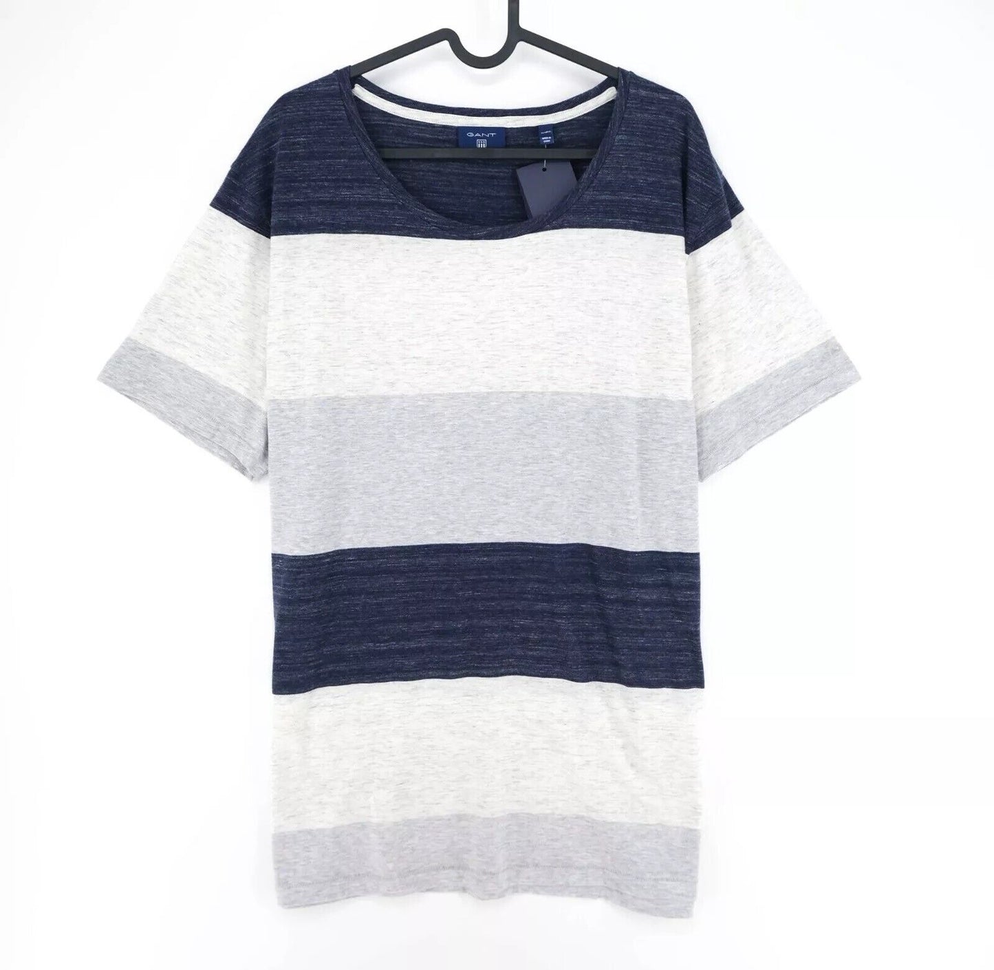 GANT Mens Grey Blue Striped Crew Neck T Shirt Size M