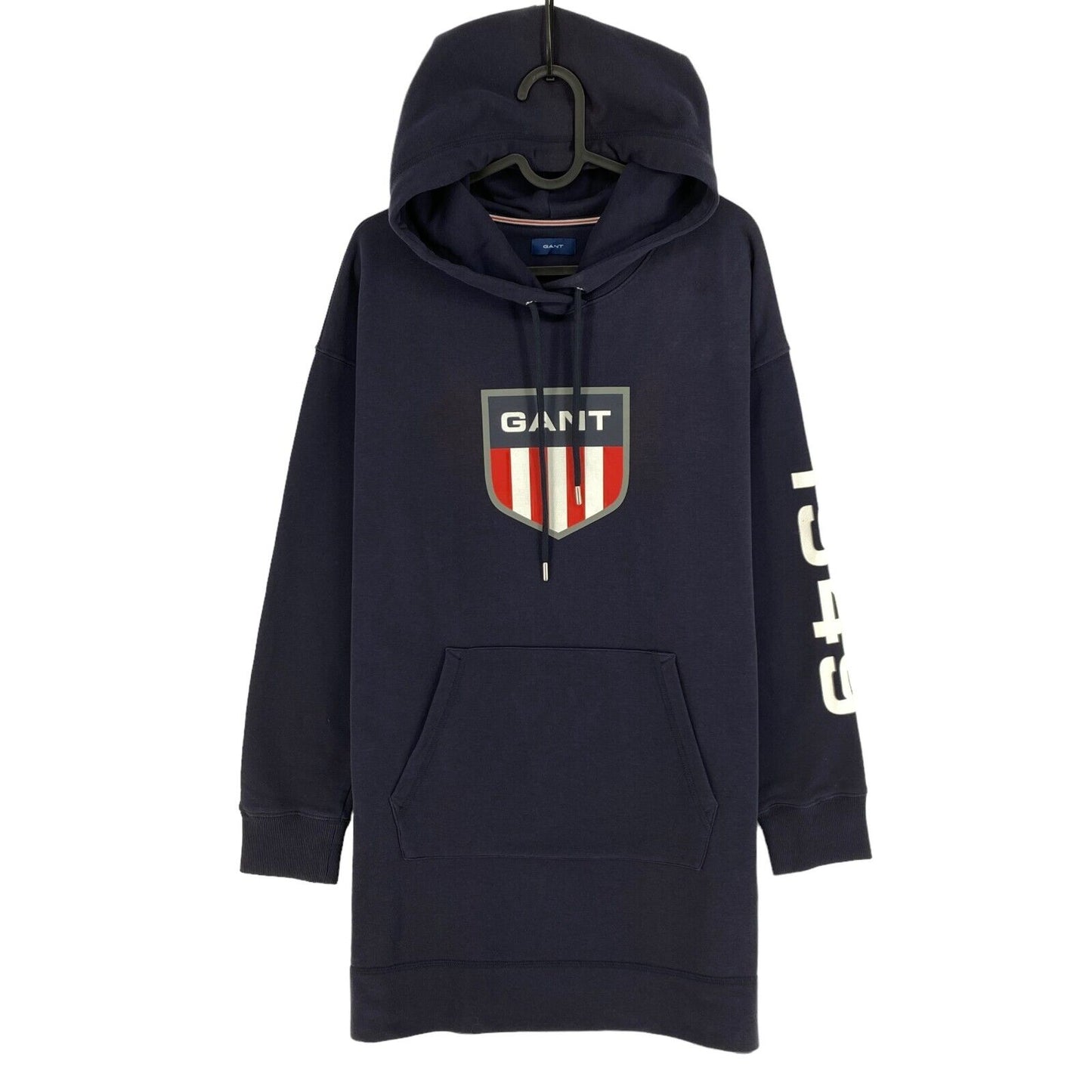 GANT Bleu Marine Retro Shield Manches Longues Sweat à Capuche Robe Taille XS