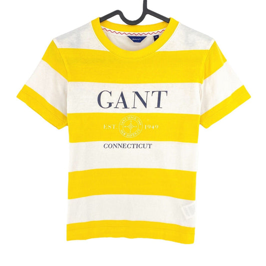 GANT Yellow Logo Striped Crew Neck T Shirt Size XS