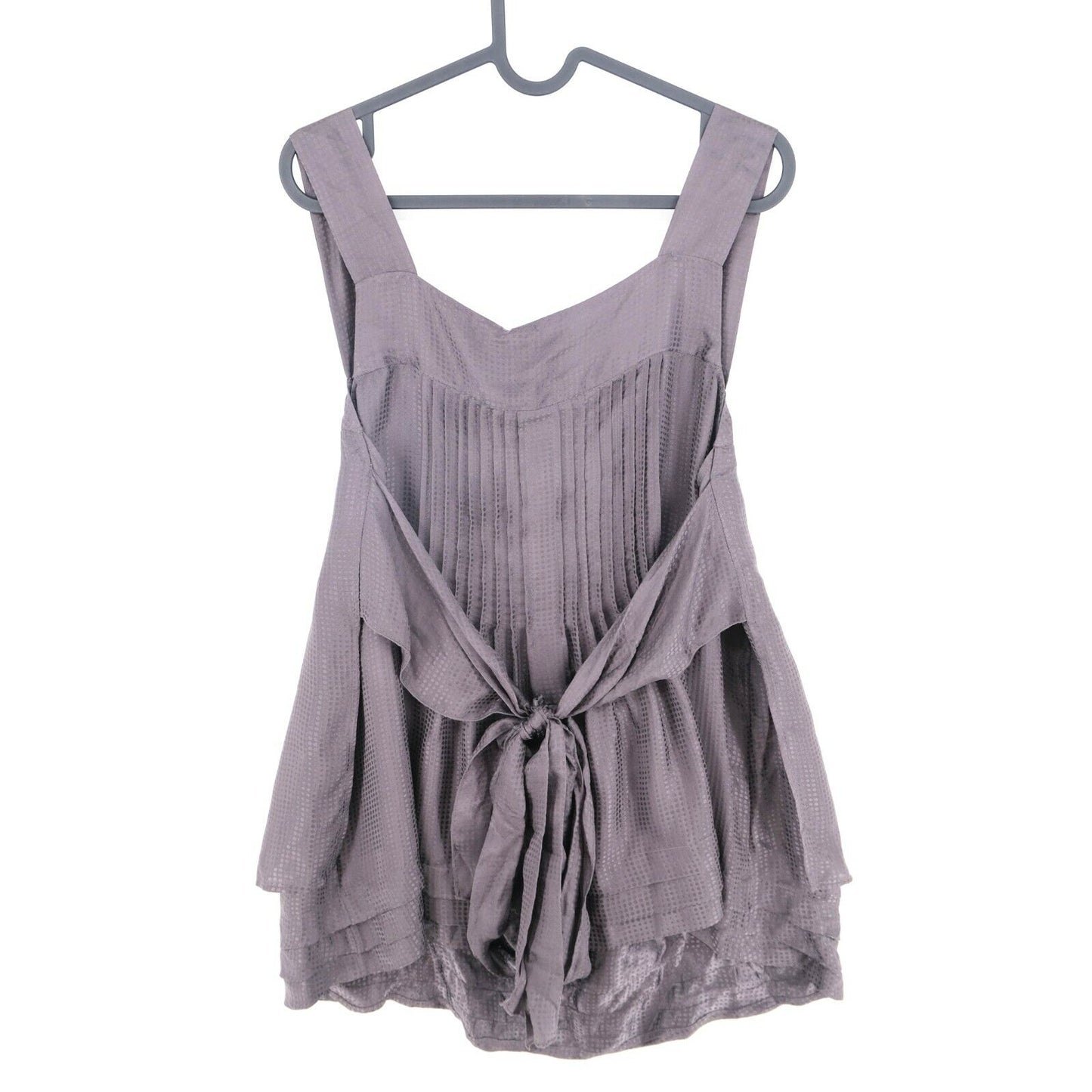 KOOKAI Grey Pleated Square Neck 100% Silk Tank Top Blouse Size EU 38 40 M L