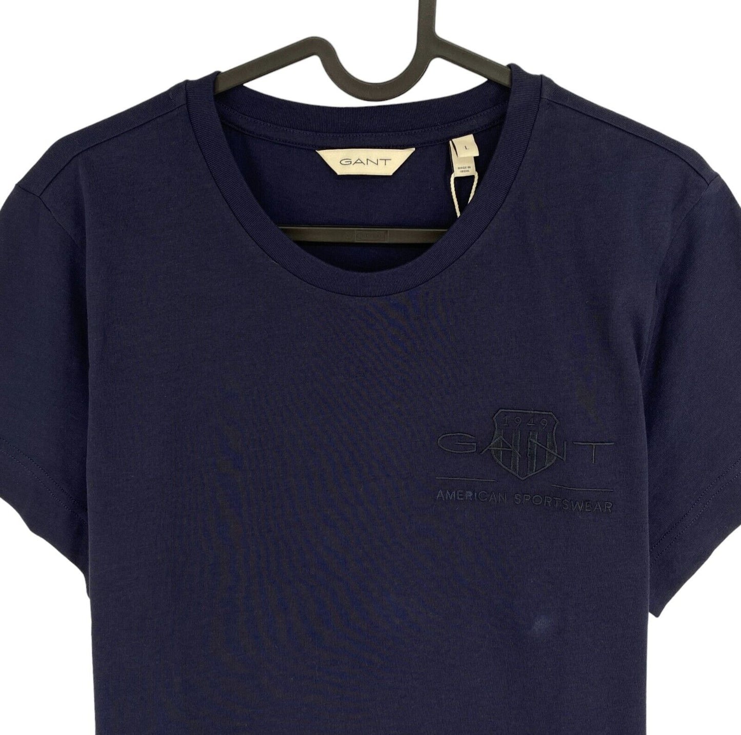 GANT Women Navy Blue Tonal Archive Shield Crew Neck SS T Shirt Size L