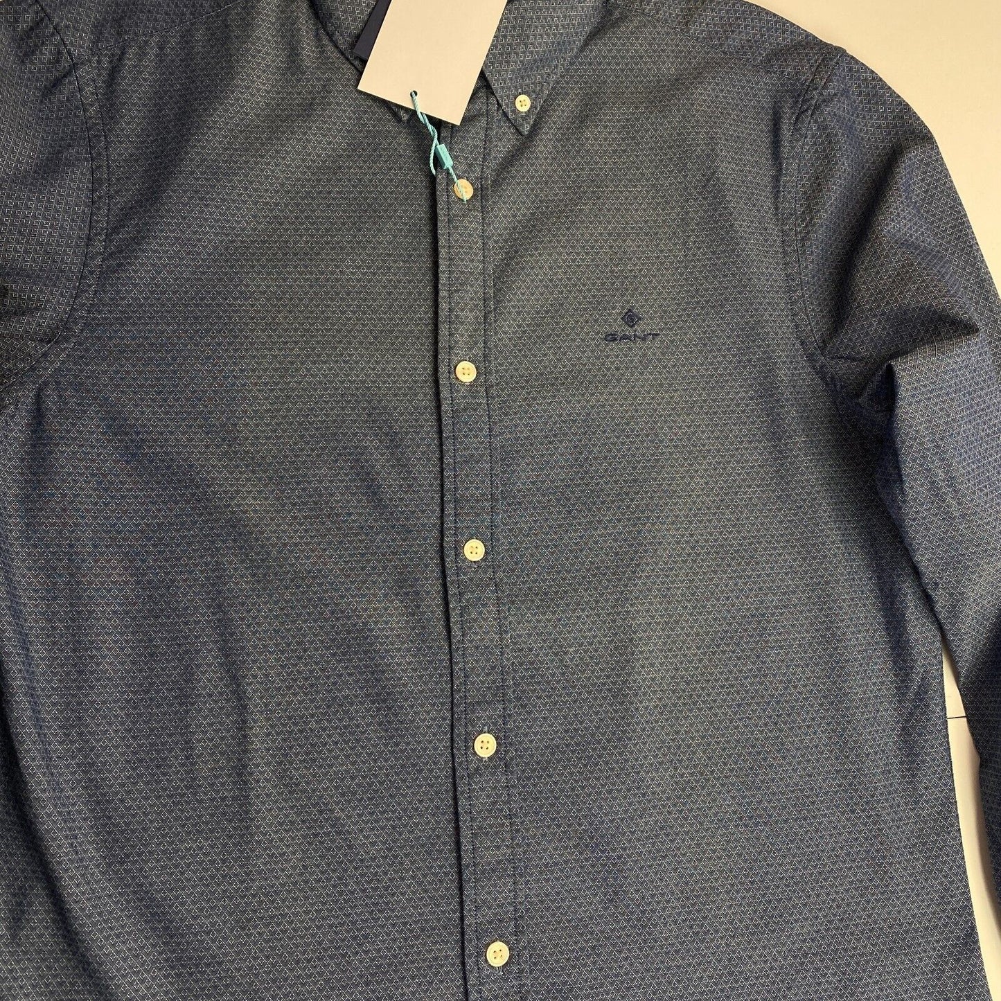 GANT Navy Blue Tech Prep Indigo Dobby Slim Fit Shirt Size M 39/40 15.75