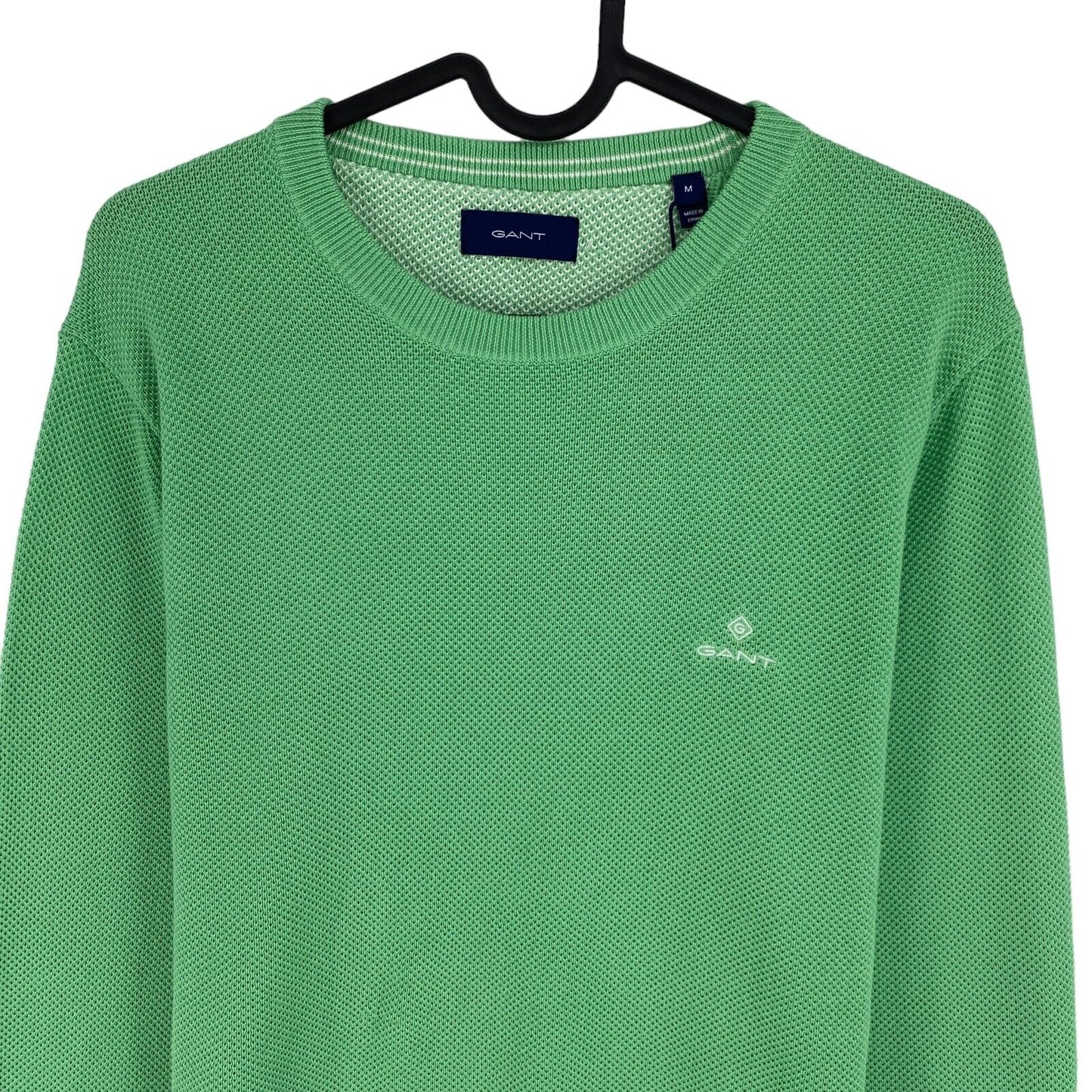 GANT Green Cotton Pique Crew Neck Sweater Jumper M