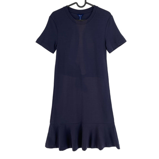 GANT Navy Blue Flounce Detail Jersey Dress Size XS