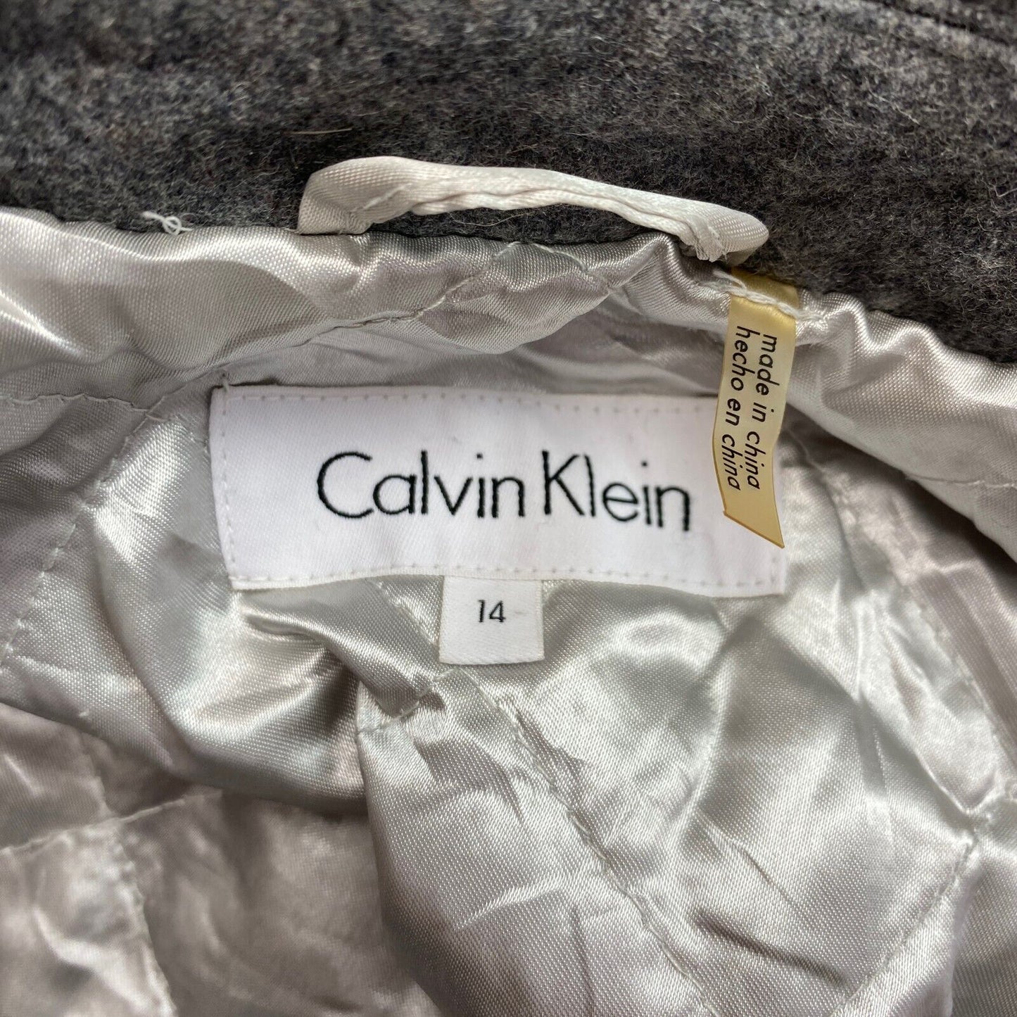 Calvin Klein Gris À Capuchon Laine Mélange Caban Veste Taille EU 44 UK 16 US 14