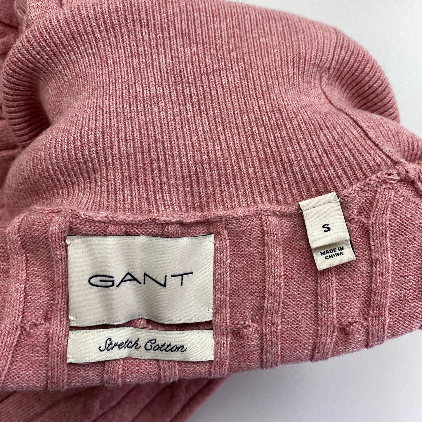 GANT Women Pink Stretch Cotton Cable Knit High Neck Sweater Jumper Size S