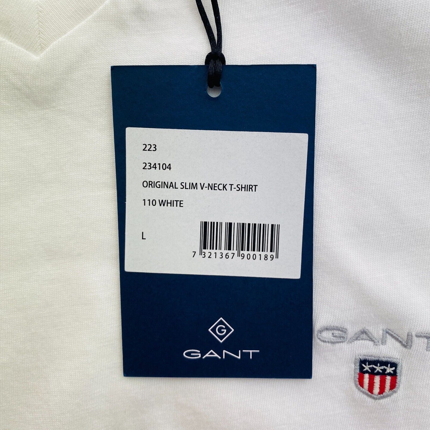 GANT Men White Original Slim Fit V Neck Short Sleeves T Shirt Size L