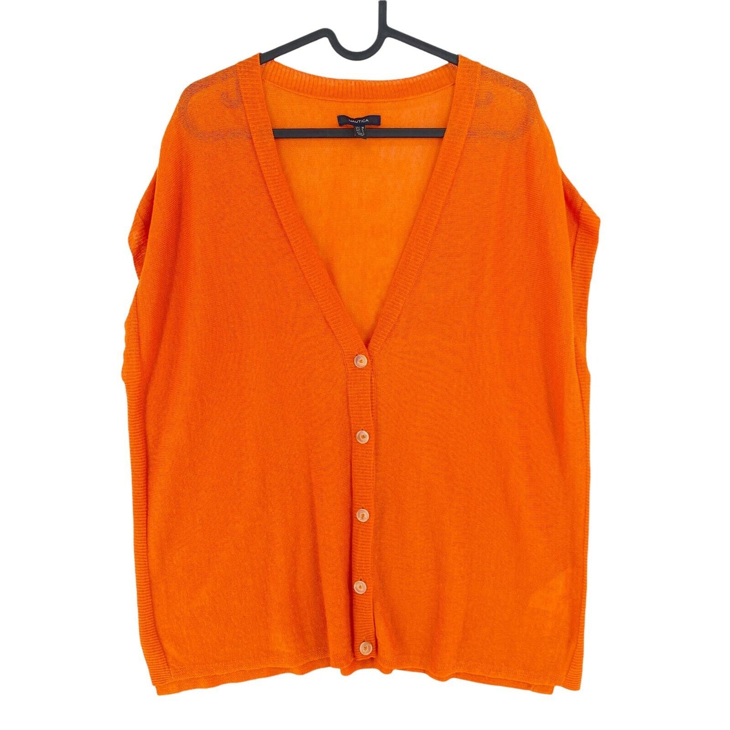 NAUTICA Orange Sleeveless V Neck Linen Blend Vest Cardigan Jumper Sweater Size L