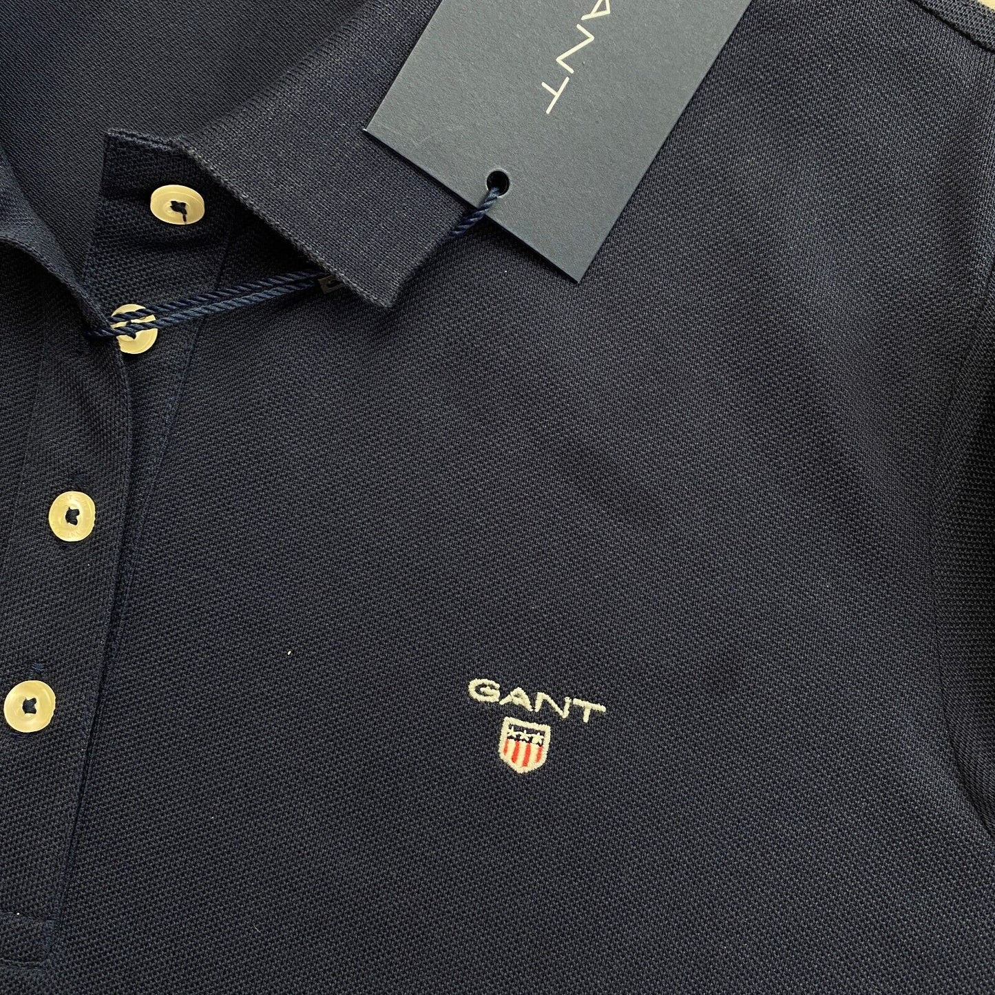 GANT Women Navy Blue Original Pique Polo Shirt Size M