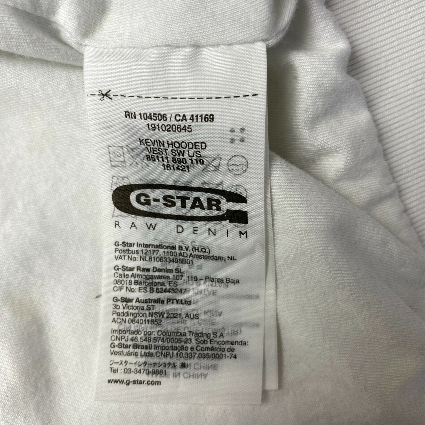 G-STAR RAW KEVIN Weiße Kapuzenweste Sweatshirtjacke Größe S