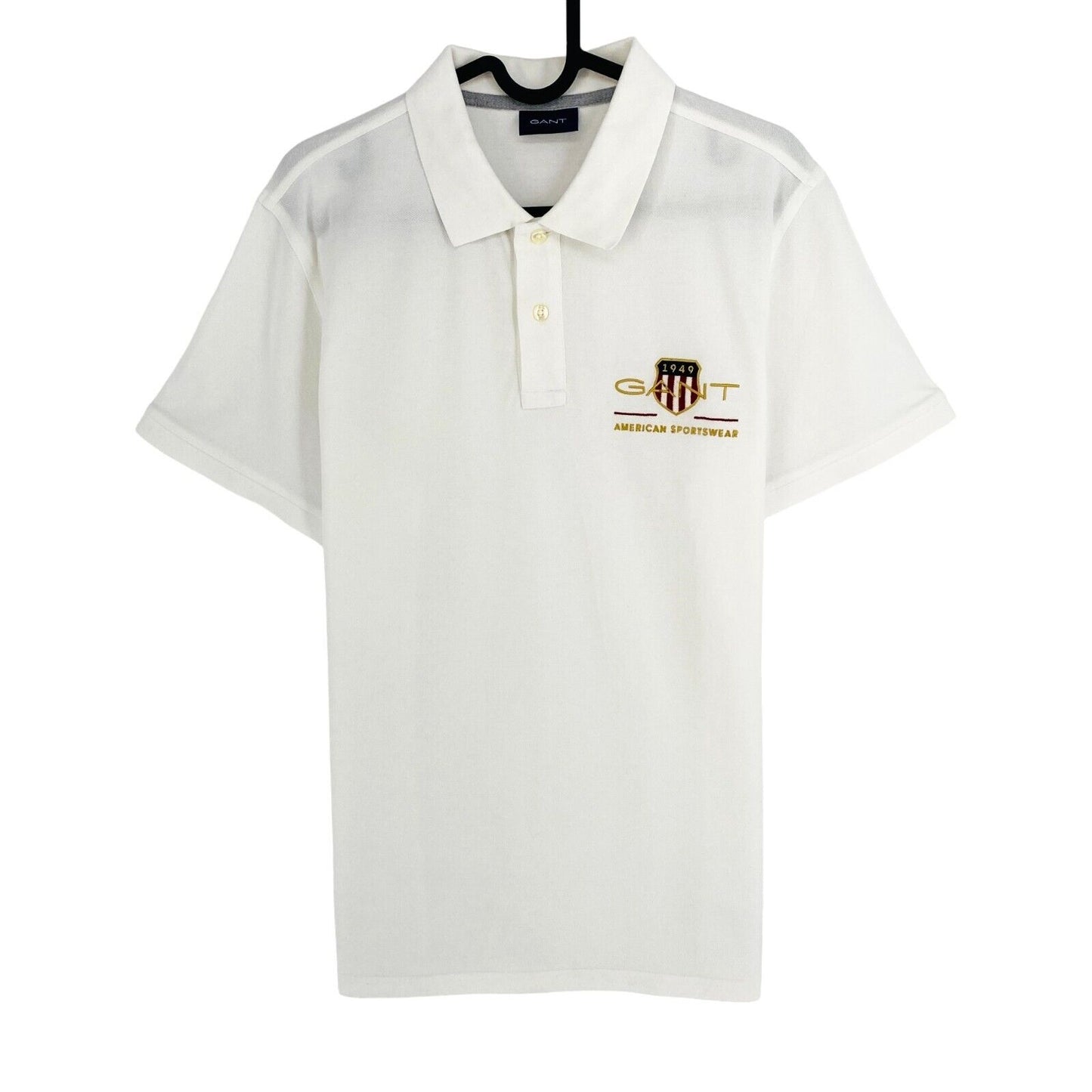 GANT Men White Archive Shield EMB Pique Short Sleeves Polo Shirt Size M