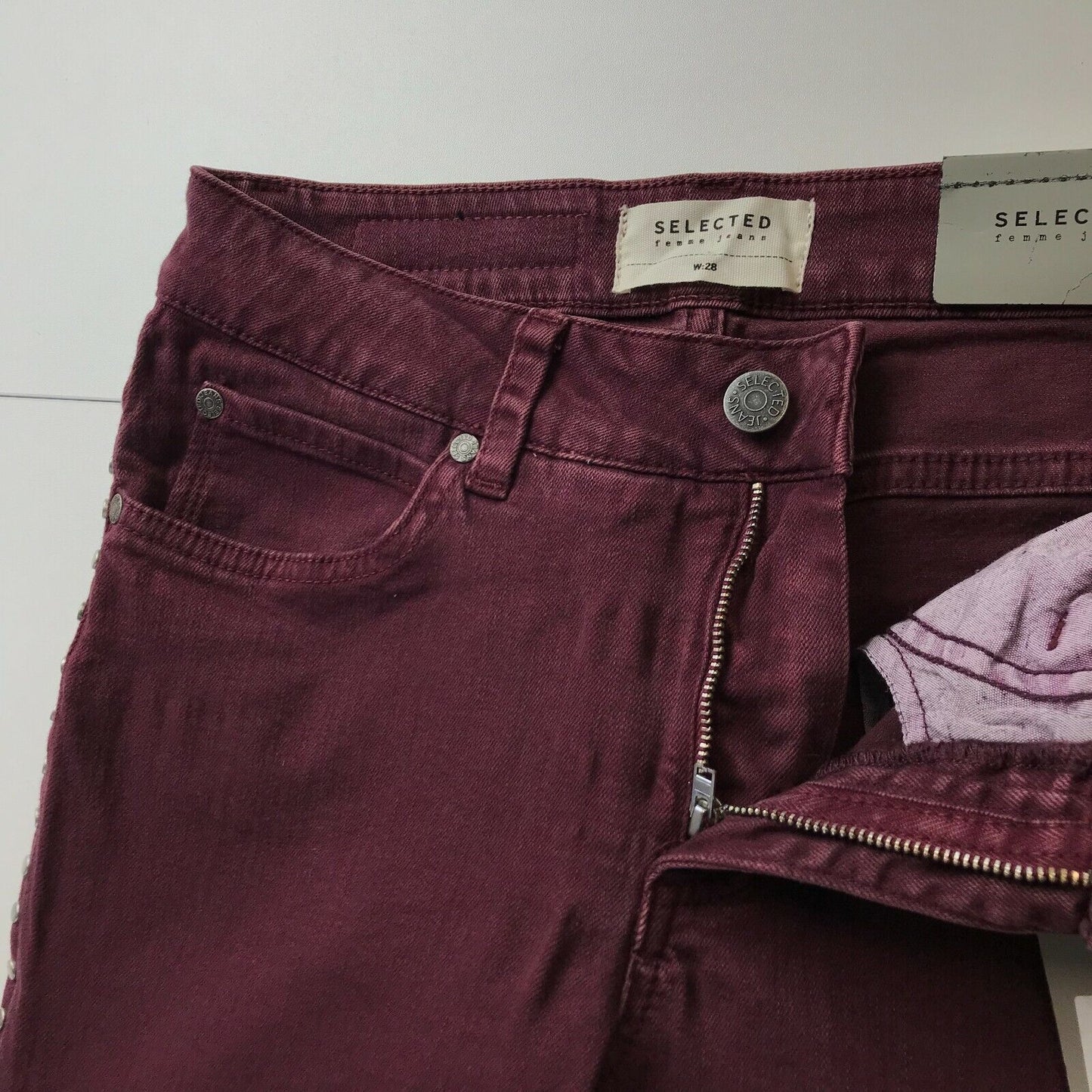 SELECTED Damen Jeans Skinny Fit, Dunkelkirschrot, Bordeaux, Größe W28