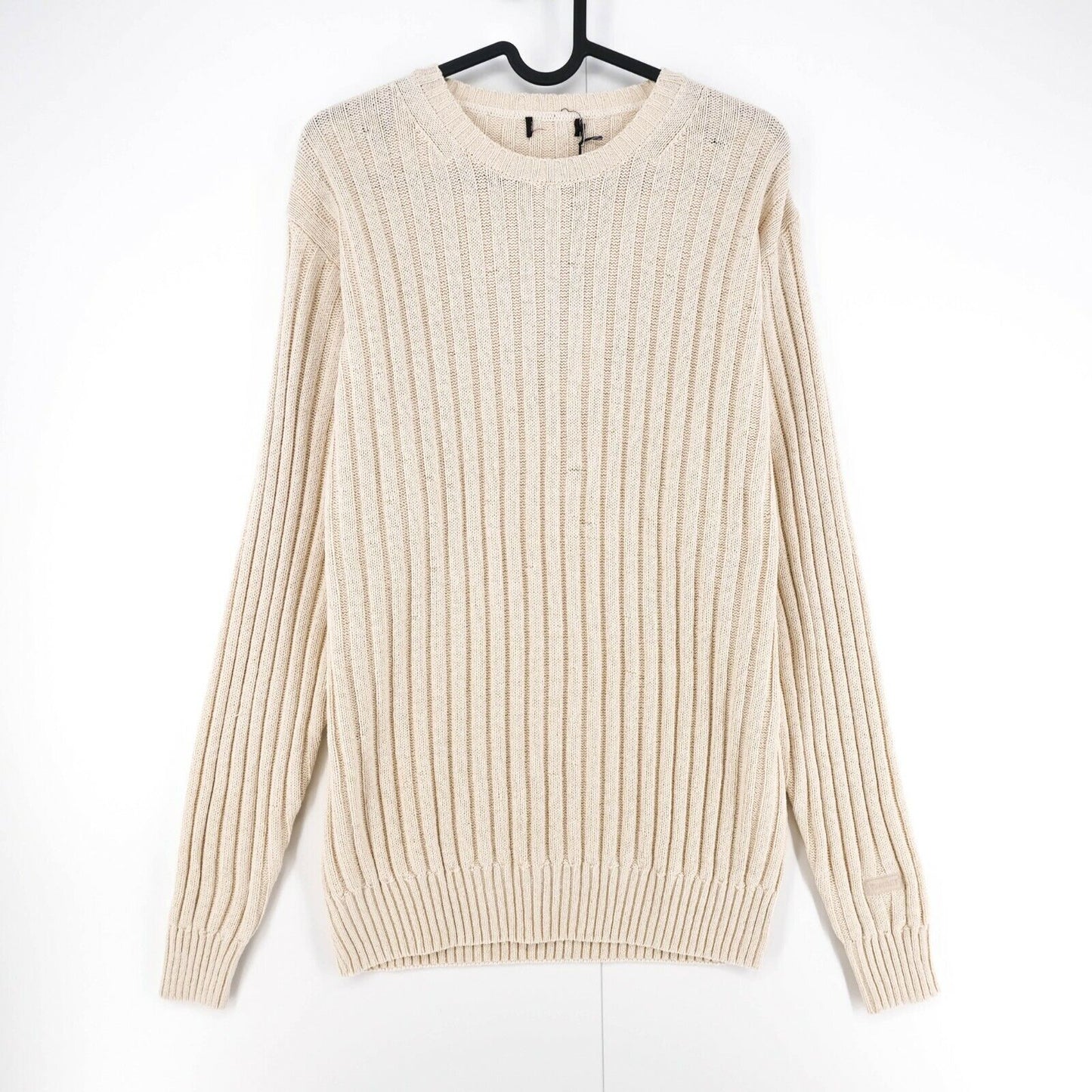 GANT Beige Plated Cotton Crew Neck Sweater Jumper Size M