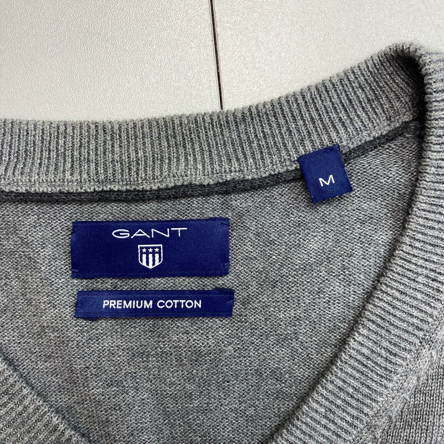 GANT Grey Premium Cotton V Neck Jumper Sweater Size M