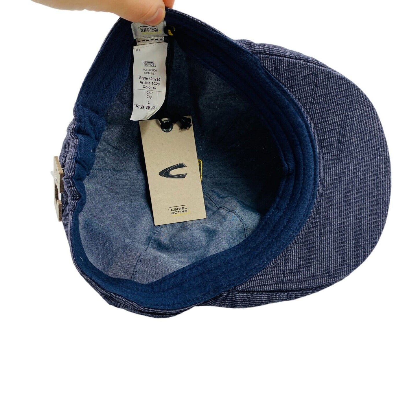 Camel Active Mens Blue Logo Linen Blend Flat Cap Hat Size L