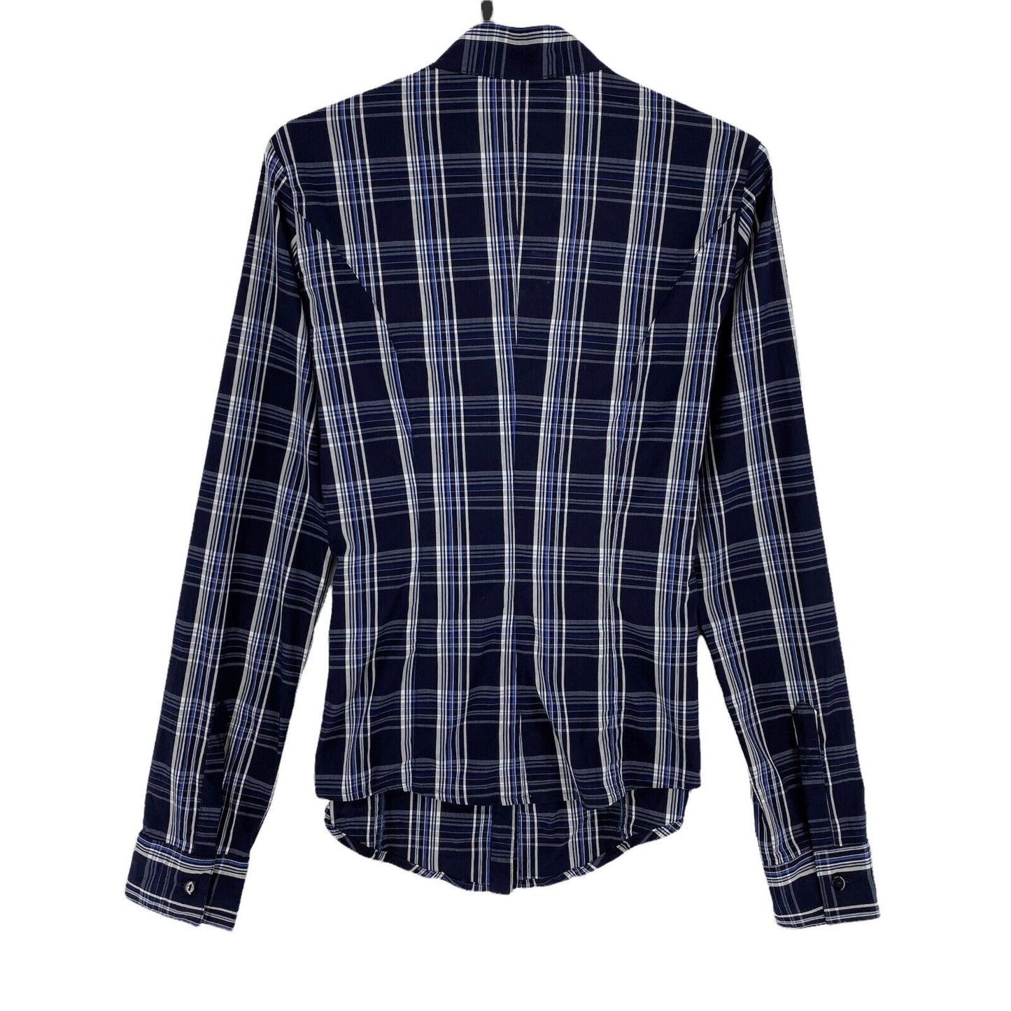 SEXY WOMAN Navy Blue Check Ruffle Long Sleeves Shirt Size S M