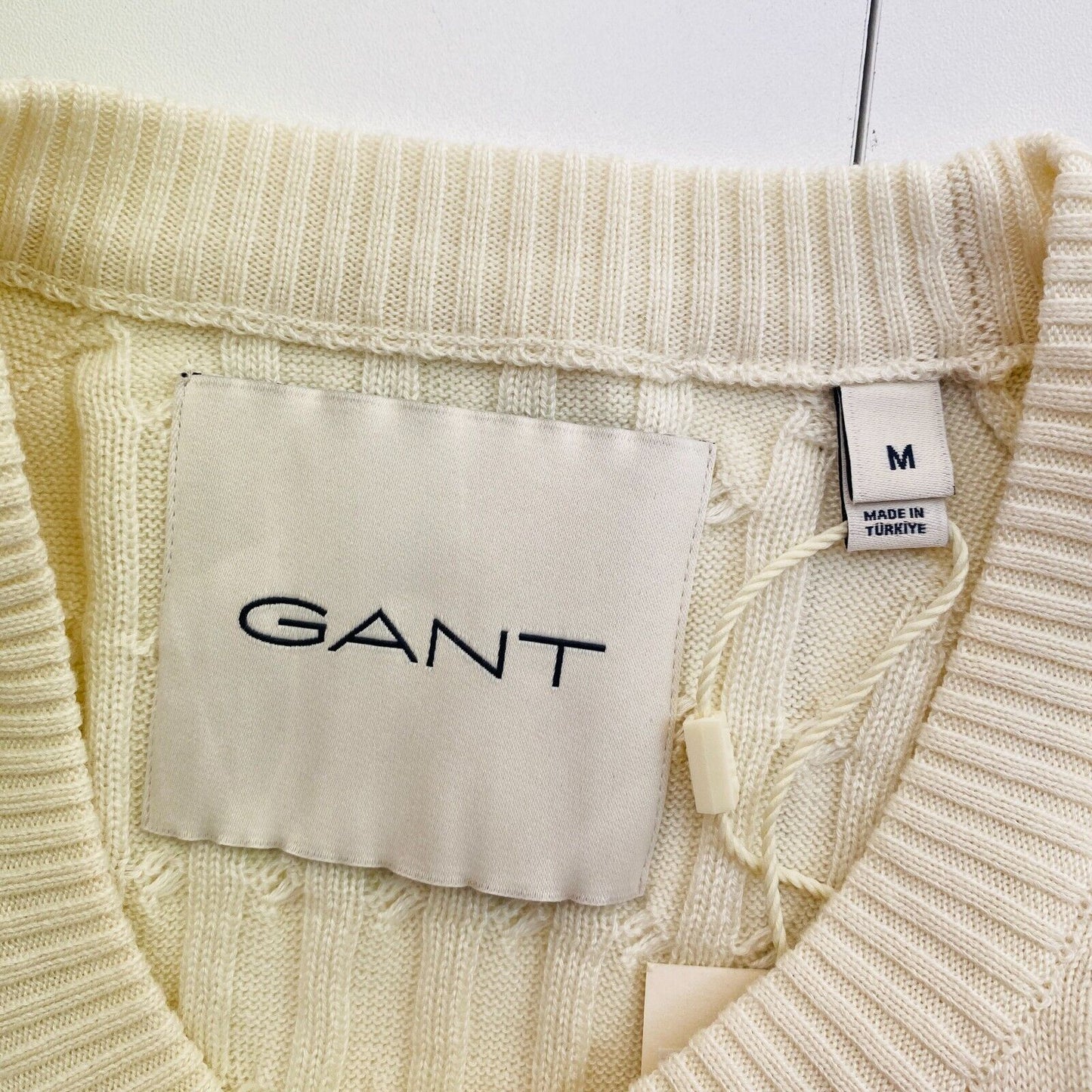 GANT Women Beige Cable Knit Crew Neck SS T Shirt Size M