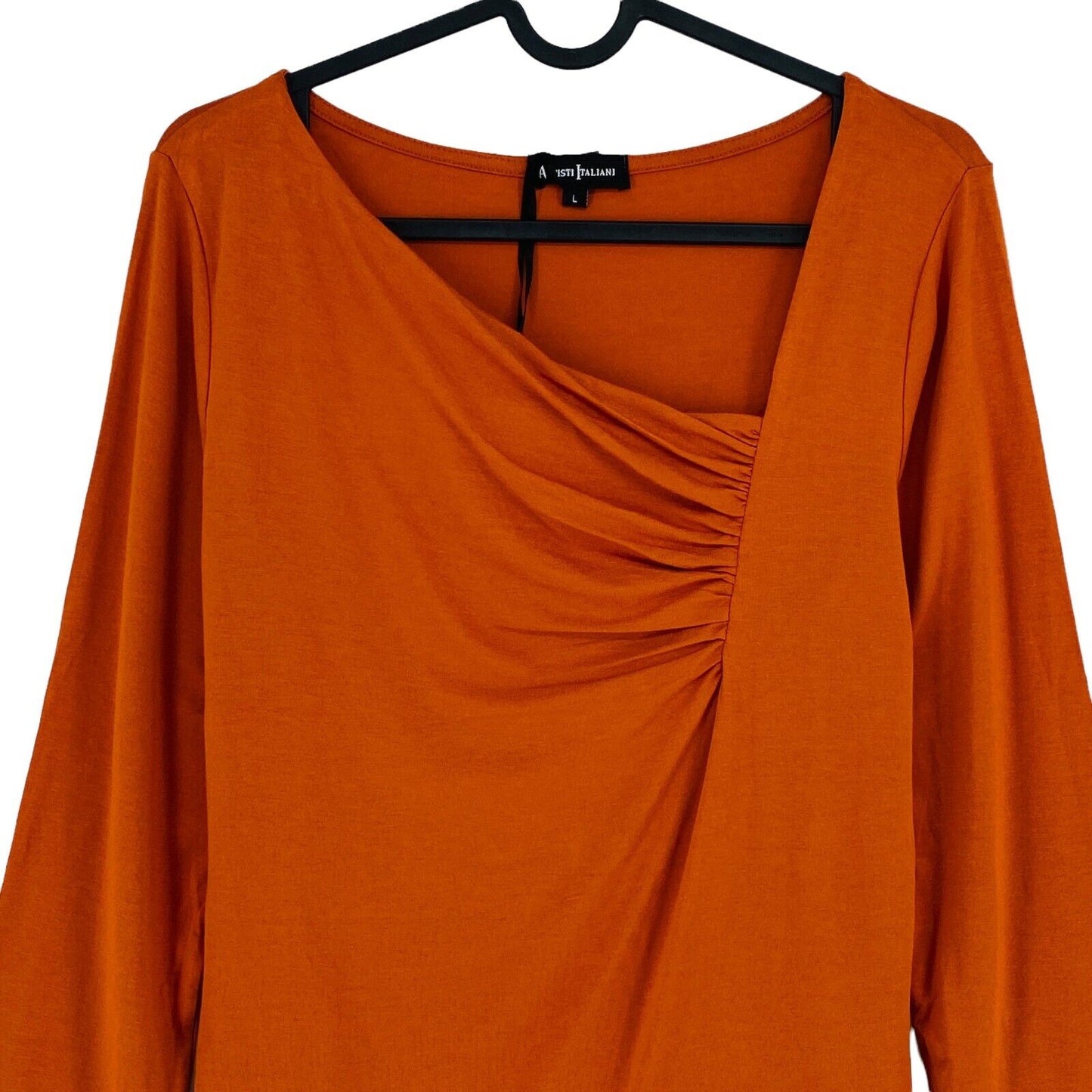 ARTISTI ITALIANI Orange Langarm Jersey Top Bluse mit eckigem Ausschnitt Größe L