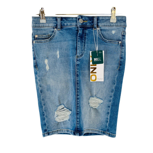 ONLY Blue Ripped Mid Waist Straight Fit Denim Skirt S W26