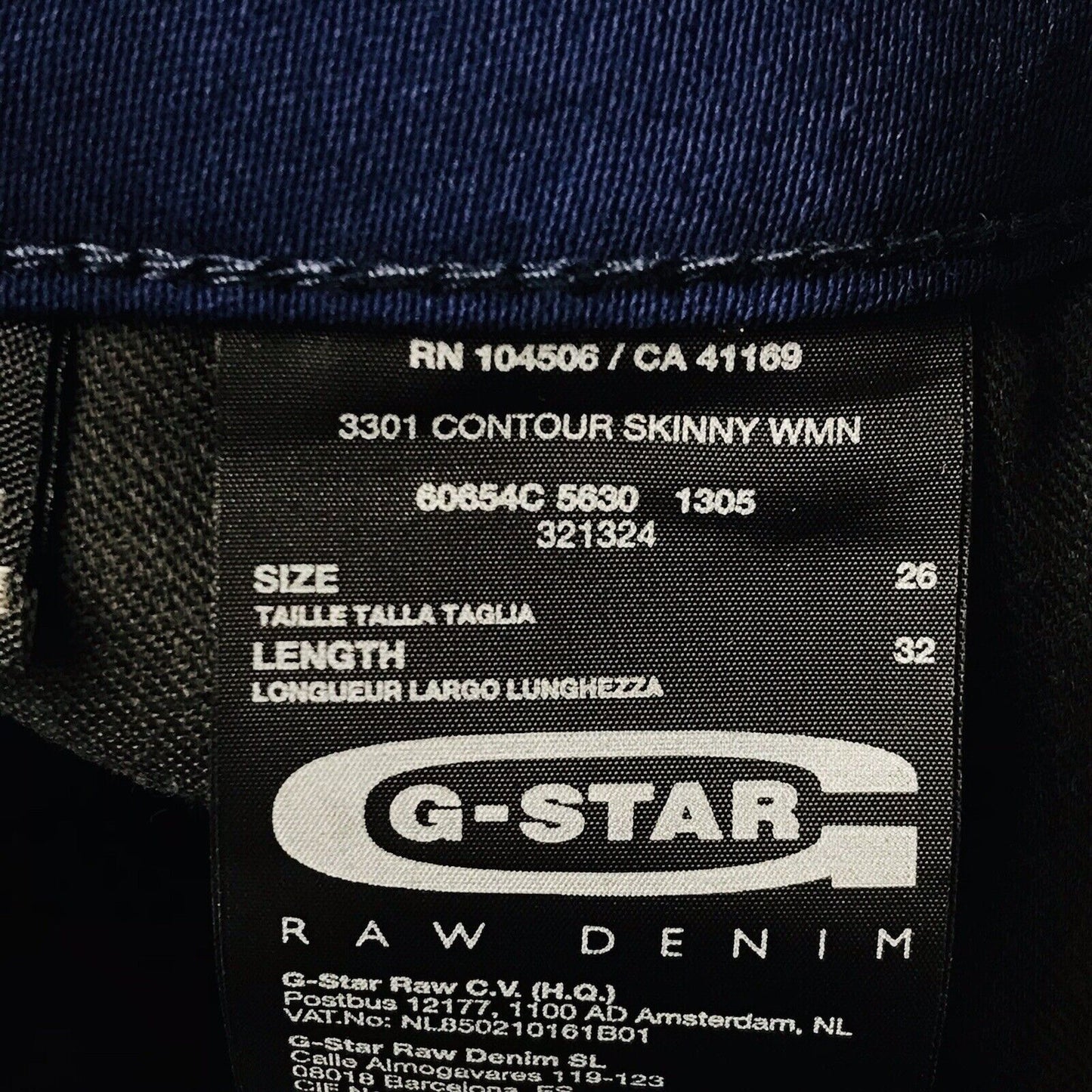 G-STAR RAW 3301 CONTOUR Women Dark Blue Stretch Skinny Fit Jeans W26 L32