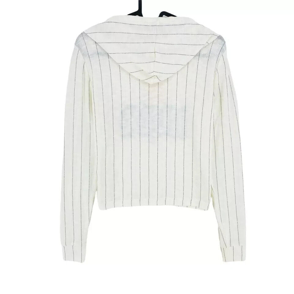 TALLY WEIJL Women White Striped Oversized Hooded Jumper Size S