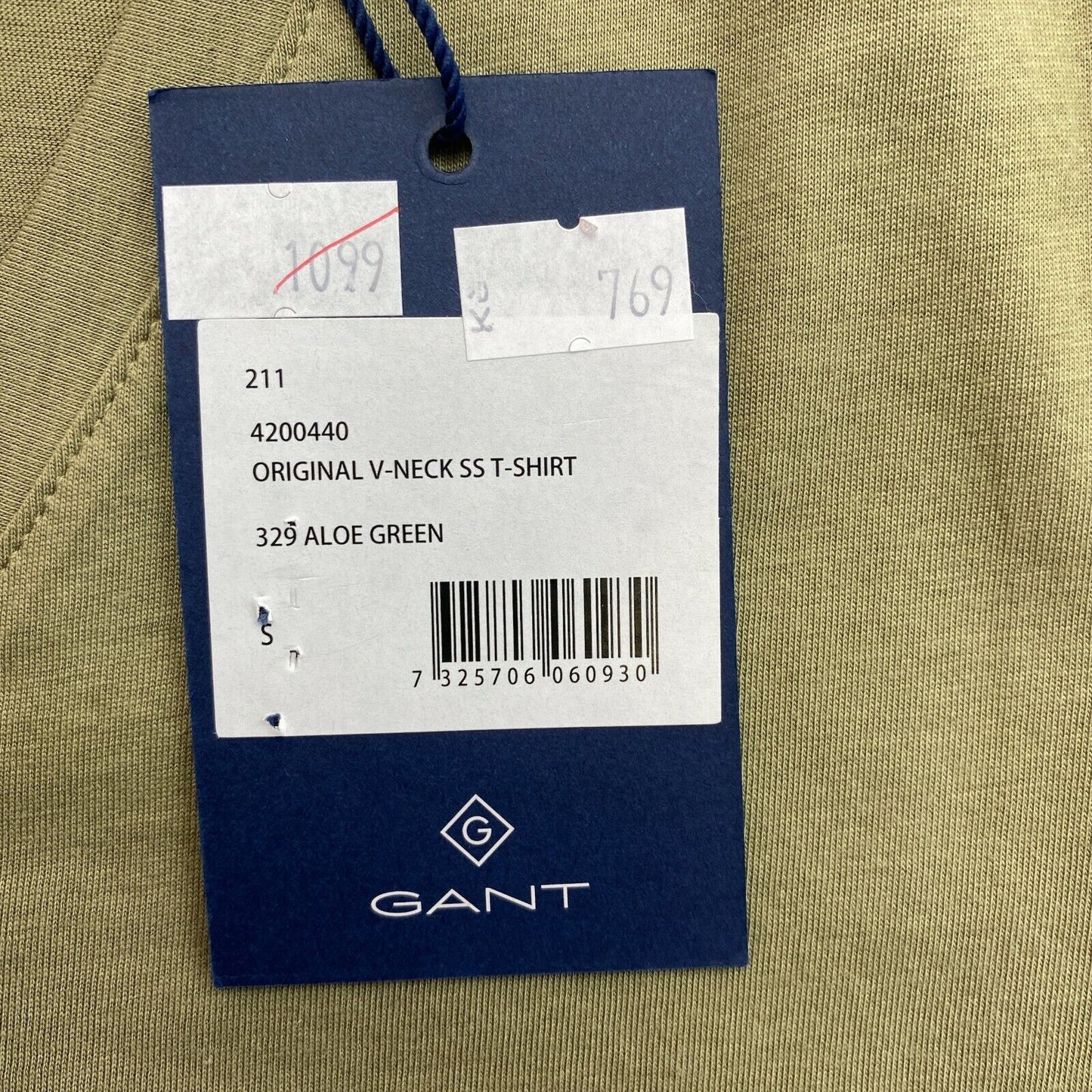 GANT Grün Original V-Ausschnitt T-Shirt Top Größe S