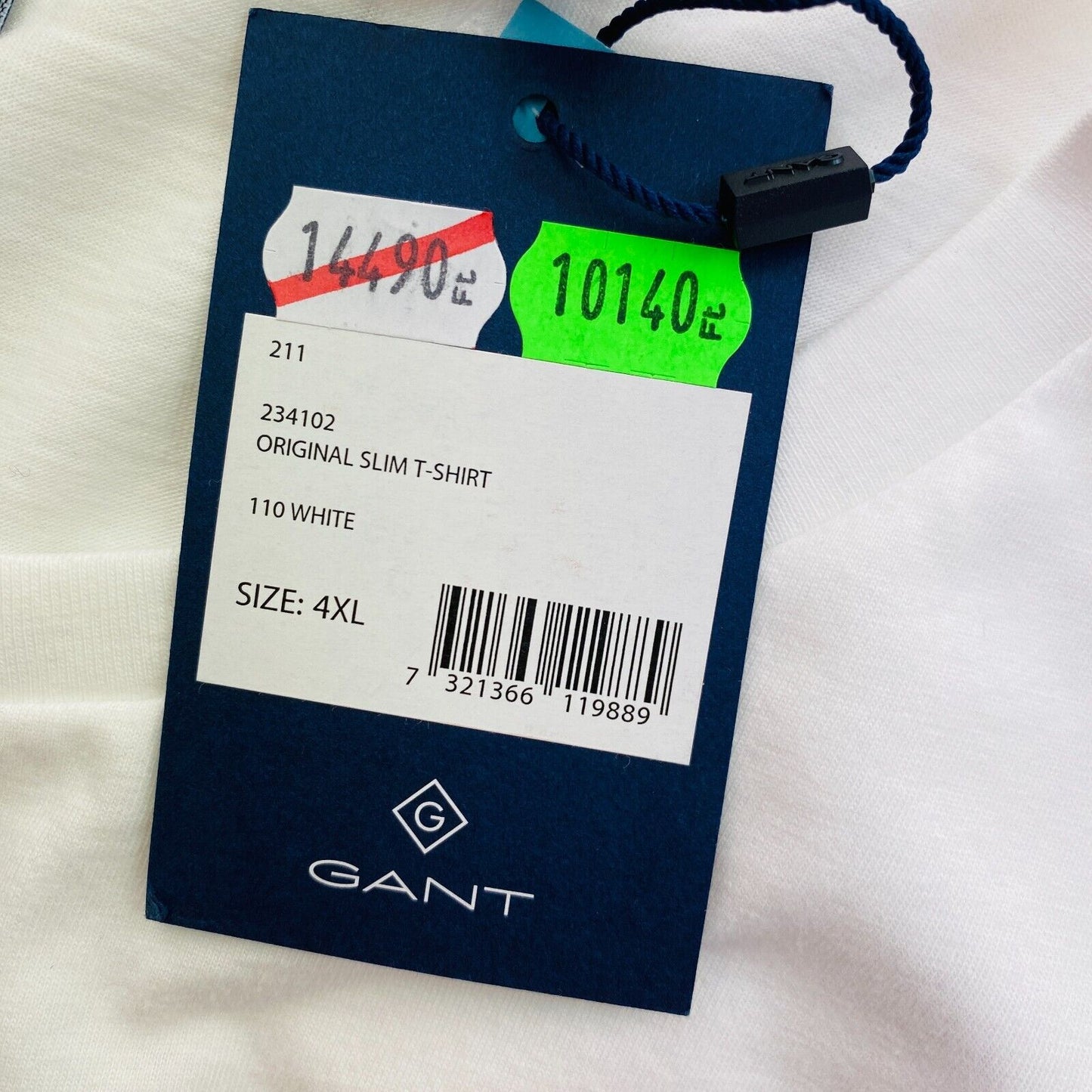 GANT – Weißes Original Slim Fit T-Shirt mit Rundhalsausschnitt, Größe 4XL