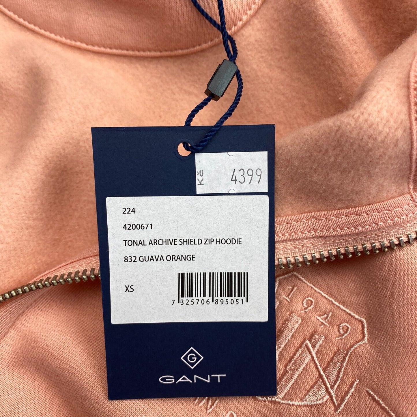 GANT Pink Orange Tonal Archive Shield Zip Hoodie Sweater Jumper Size XS