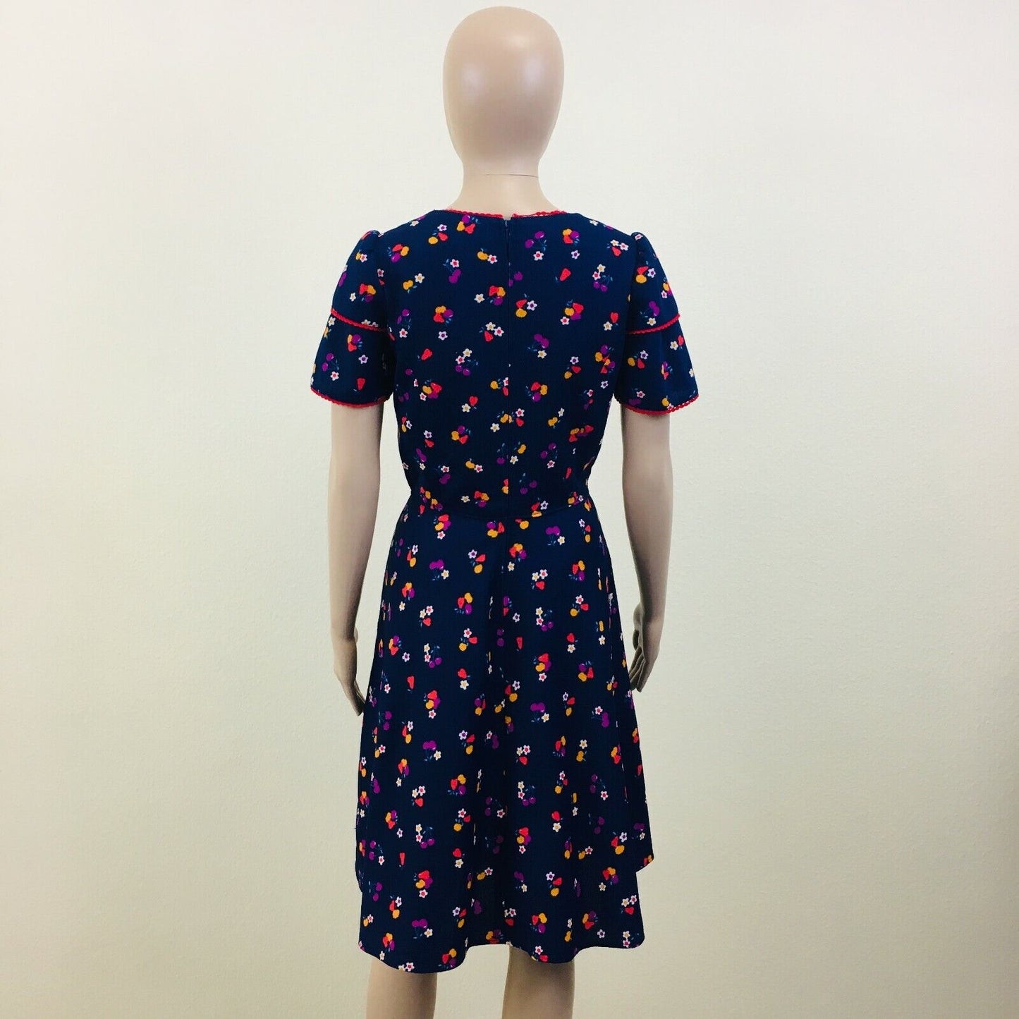 Custom Tailored French Flower Dark Blue Dress Size EUR 38 US 8 UK 10