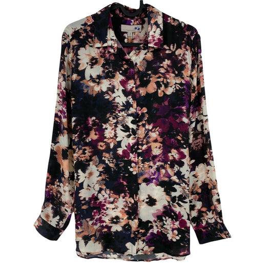 LA MARTINA Black Floral Print Silk Satin Shirt Size 2 / S