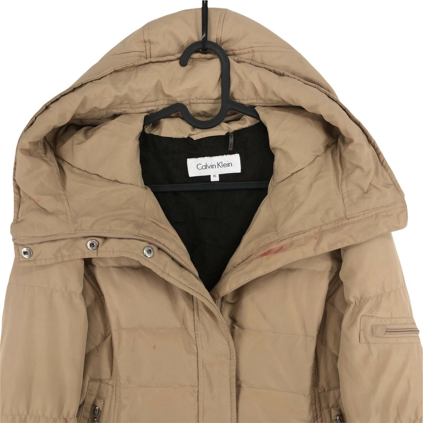 CALVIN KLEIN Light Brown Hooded Down Puffer Coat Jacket Size XS