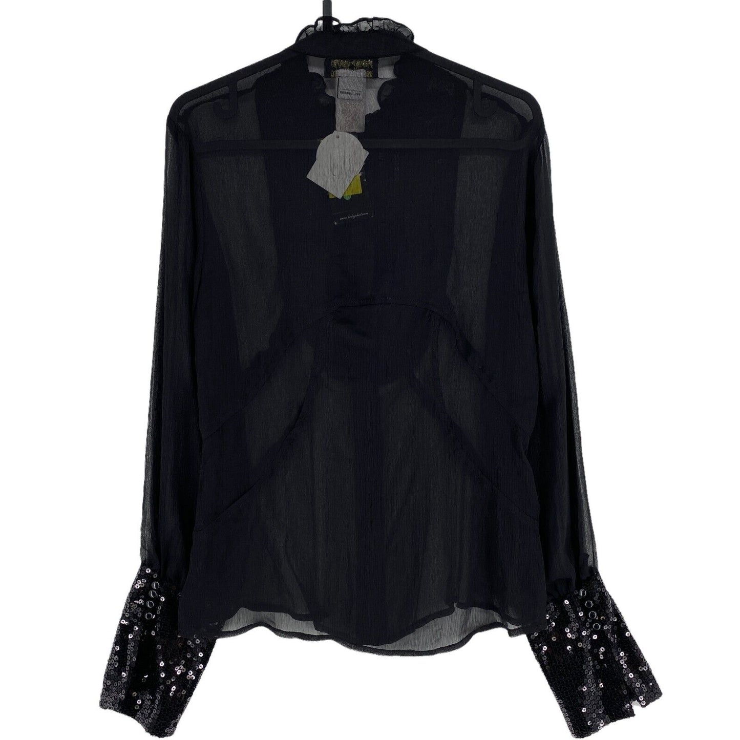 BABY PHAT Black Transparent Sequin Long Sleeve Shirt Size L