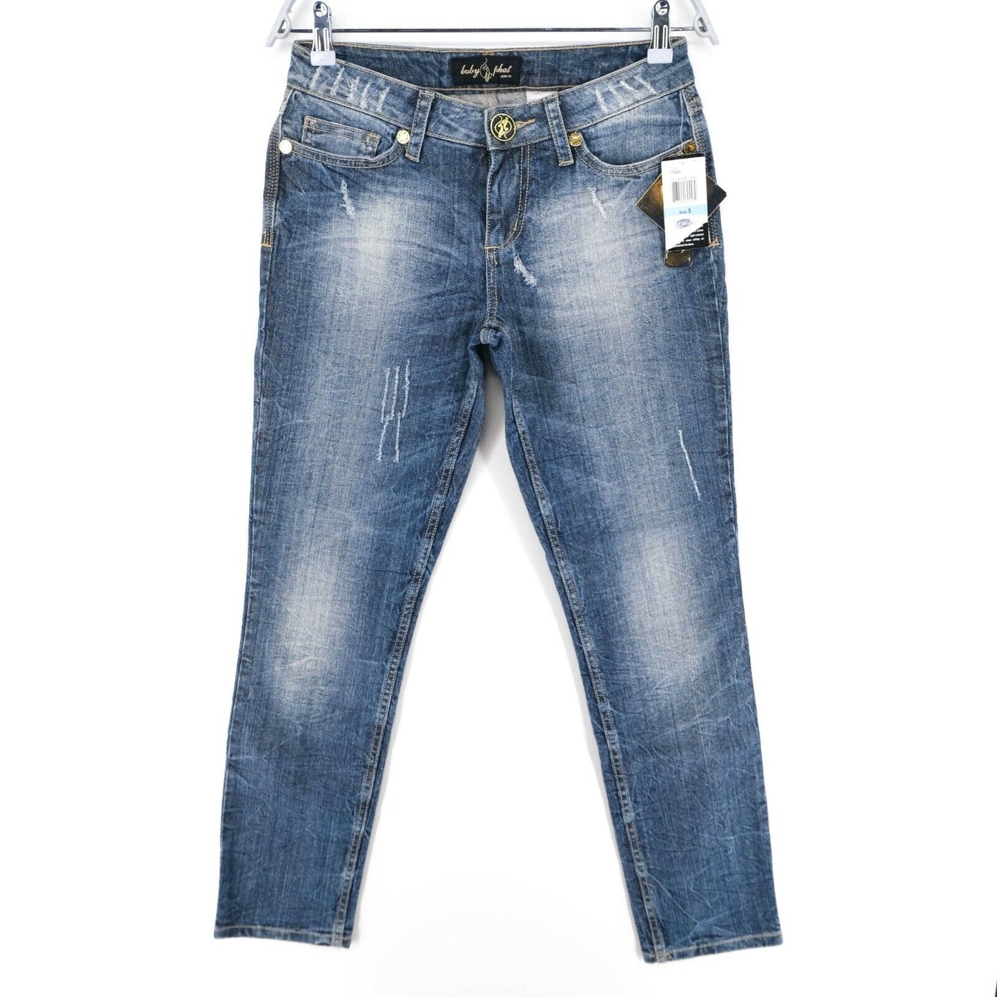 BABY PHAT, Stretch-Jeans mit konischem Bein, Blau, Größe 5 – W28