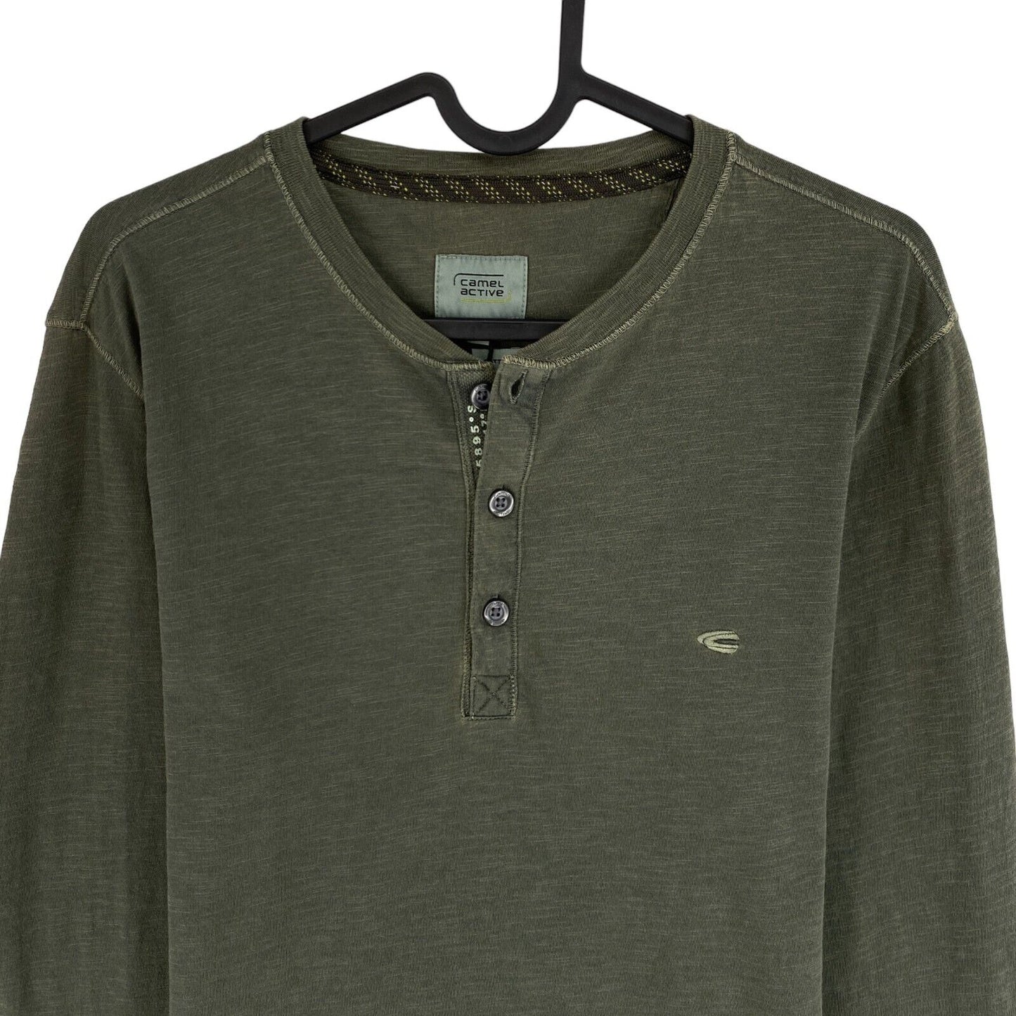 CAMEL ACTIVE Greyish Green Long Sleeves Henley Neck T Shirt Size S